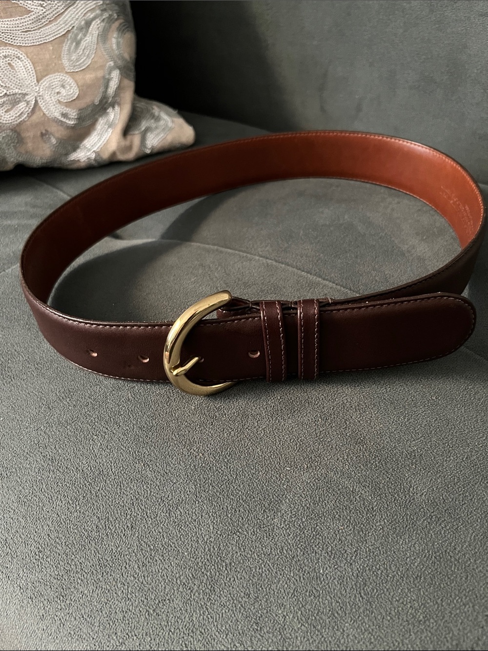 Vintage Coach Dark Brown Leather Belt with Gold Buckle